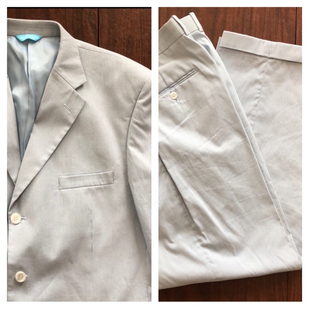 REFLECTIONS 2-Piece Costal Beach Cotton Blend Baby Blue Pinstripe Suit